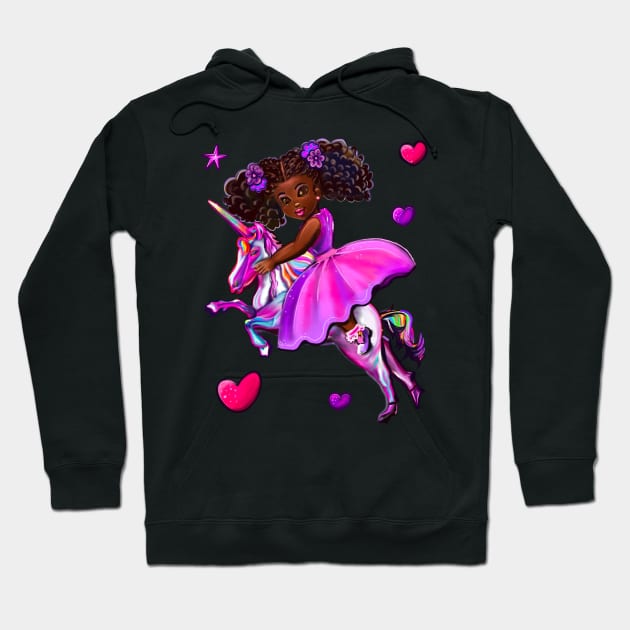 Black princess dress riding a unicorn pony horse. African American girl Hoodie by Artonmytee